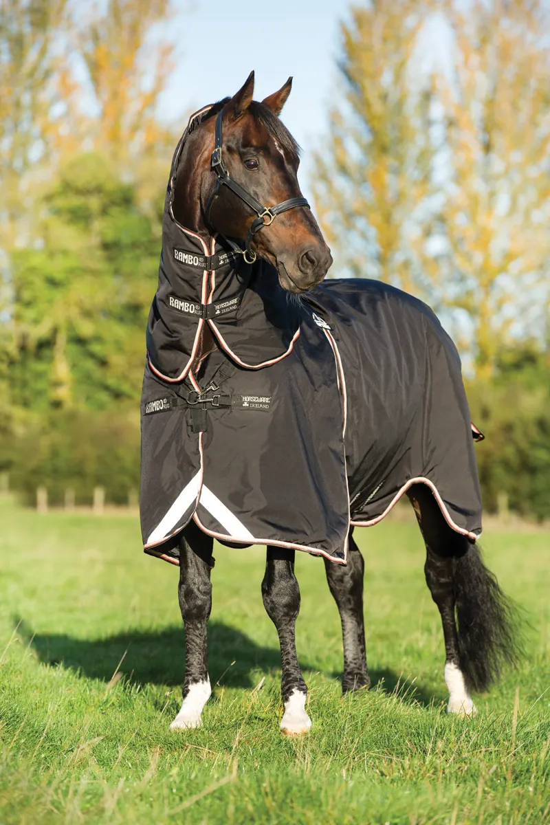 Rambo Optimo Turnout Rug and 400g Liner Black/Orange/Black-3